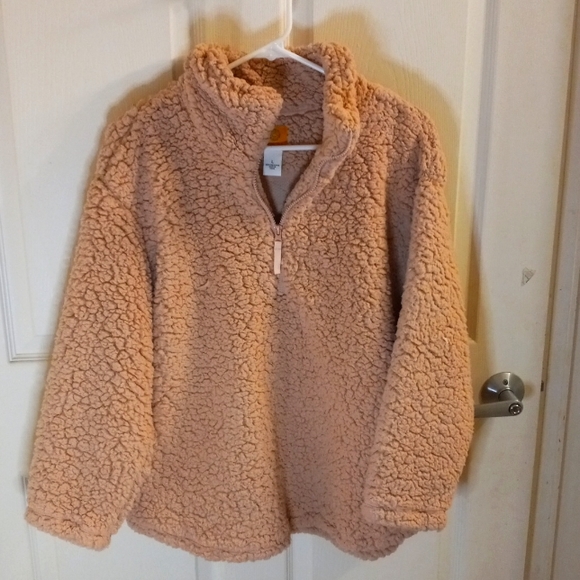 . Jackets & Blazers - Ruby Red Sherpa Jacket 1/4 Zip - L